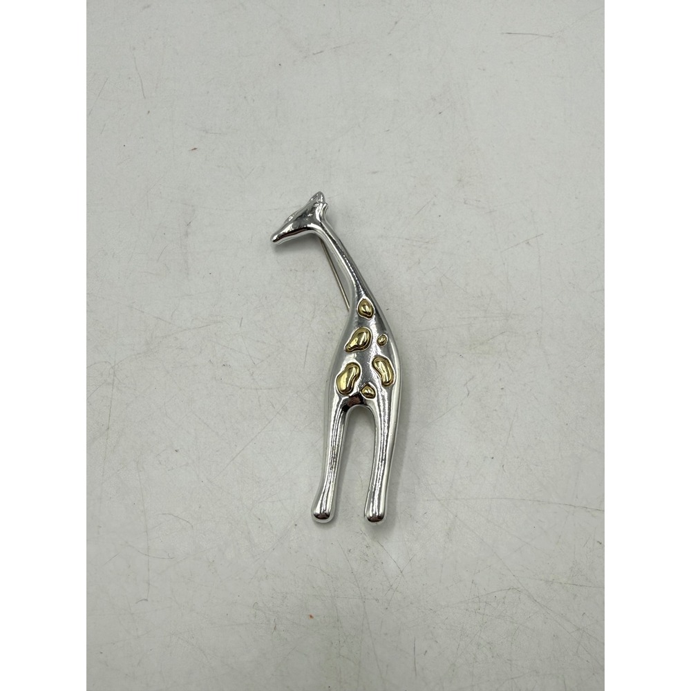 Vintage Two Tone Giraffe Brooch Silver and Gold Tone Animal Figural Pin